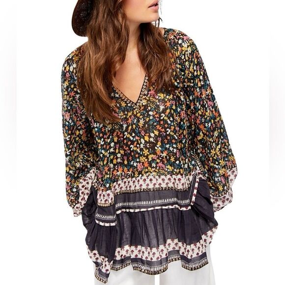 Free People Gardenia Printed Embellished Tunic Top - Picture 1 of 10